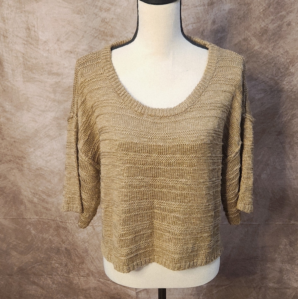 Tan Textured Knit Crop Sweater – Size S